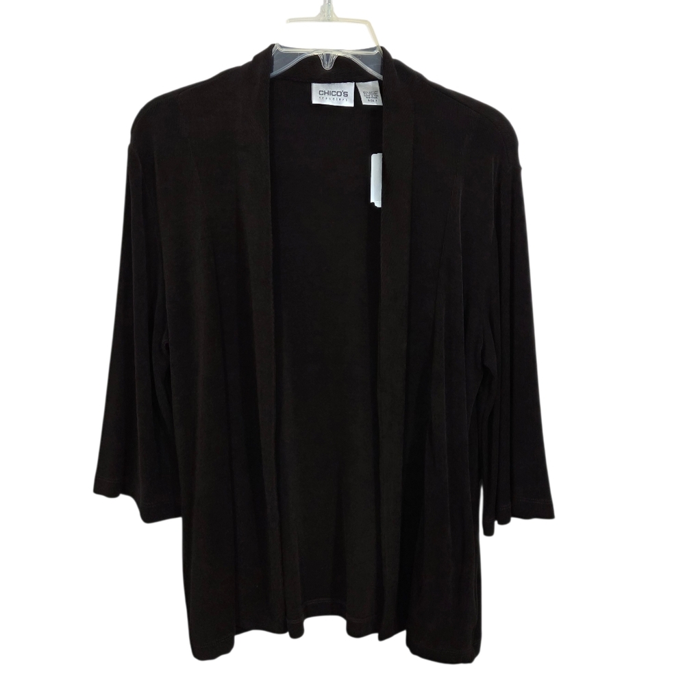 NWT Chico's Travelers Mea Jacket Cardigan Chocolate Brown Slinky Travel Medium